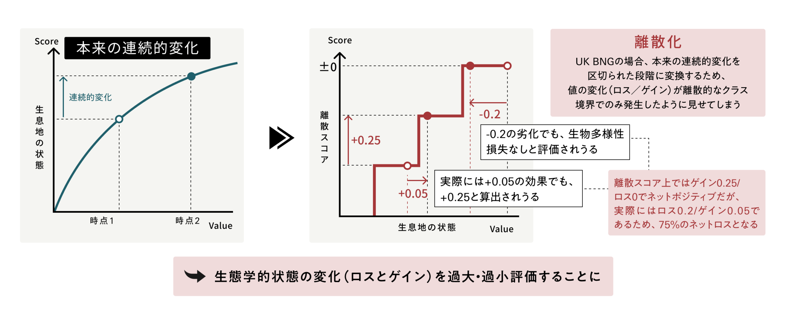 図4 UK BNGの問題の一つ：連続的現象の不必要な離散化